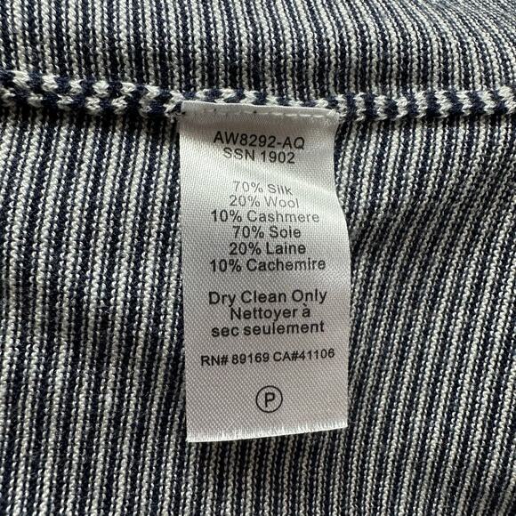 ATM Open Cardigan Silk Cashmere Blend Navy Blue Striped‎ Lightweight Nautical M - Picture 9 of 9